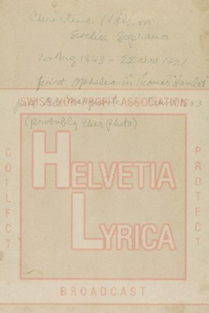 Verso de la photographie de Christine Nilsson dans le costume de Marguerite du Faust de Charles Gounod, New York, Metropolitan, 1883 (collection Motisi)