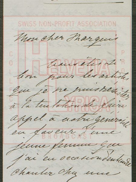 Lettre manuscrite de Christine Nilsson vers 1882 (collection Motisi)