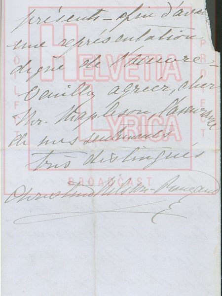 Lettre manuscrite de Christine Nilsson à Mapleson du 15 juin 1881, p.3 (collection Motisi)