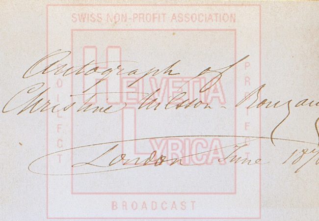 Autographe de Christine Nilsson, Londres, juin 1876 (collection Motisi)