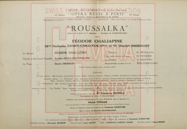 Dargomyjsky: Roussalka. Progamme de l'Opéra Russe de Paris avec Chaliapine, 1930 (collection Motisi)
