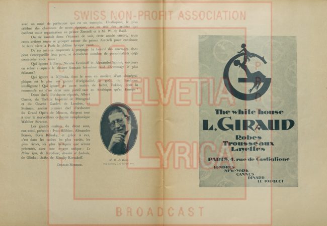 Glinka: Rouslan et Ludmila. Programme de l'Opéra Russe à Paris, 1930, p. 4 (collection Motisi)