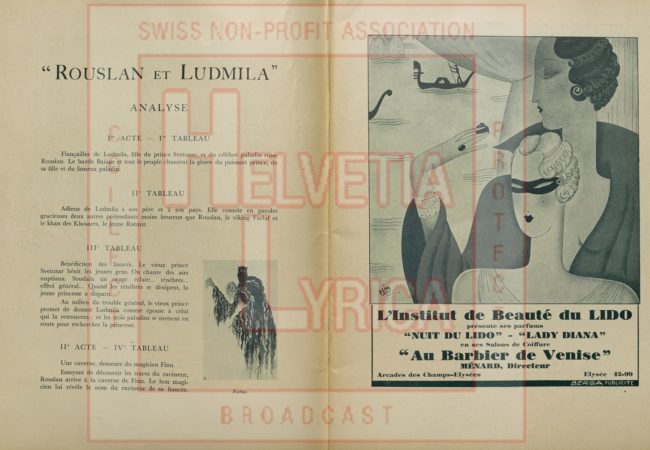 Glinka: Rouslan et Ludmila. Programme de l'Opéra Russe à Paris, 1930, p. 6 (collection Motisi)