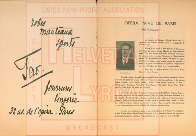 Borodine: Prince Igor. Programme de l'Opéra Privé à Paris, 1929, p. 1bis (collection Motisi)